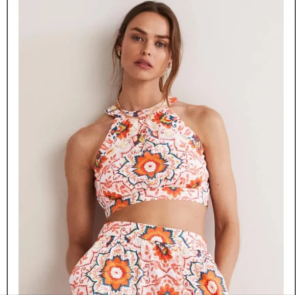 Boden Orange and Cream Floral Crop Top - Picture 6 of 14